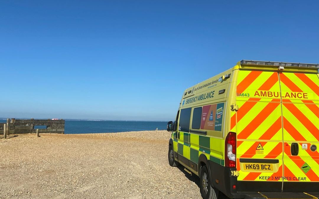 Ambulance vehicle by the sea