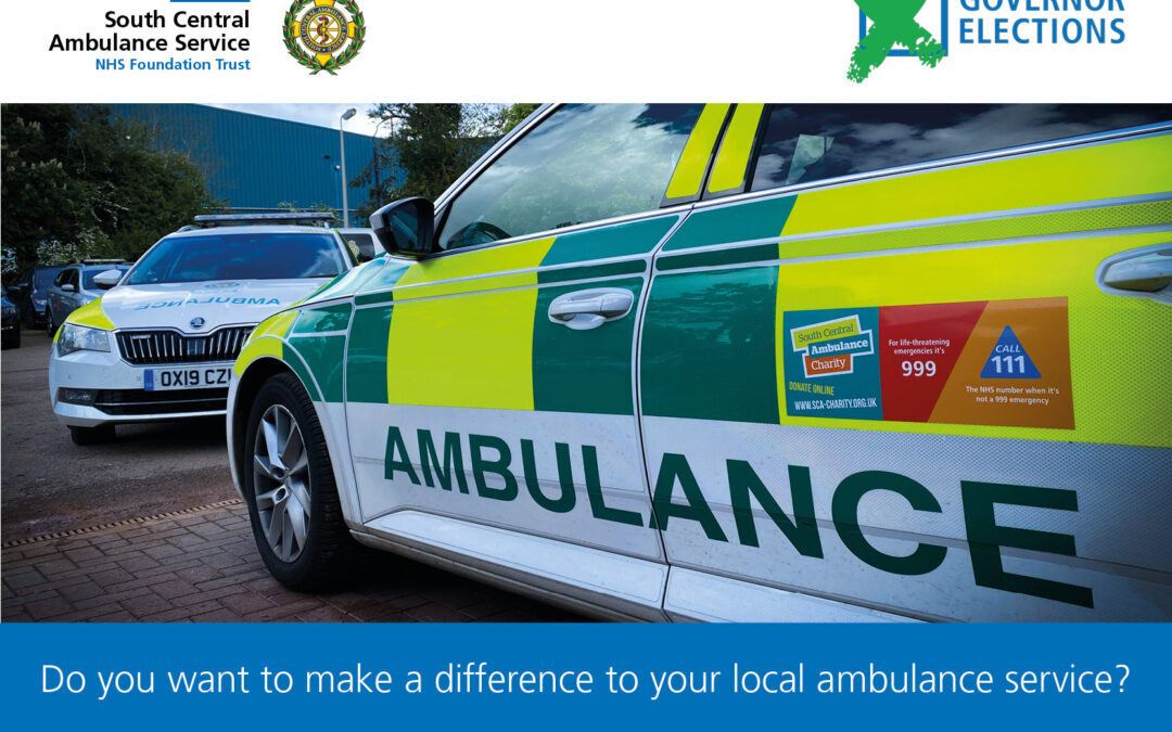 Governor Elections image with an ambulance vehicle. Text reads Do you want to make a difference to your local ambulance service. Be a Governor